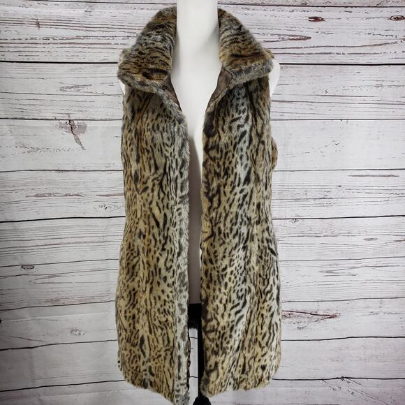 Luciano Dante Faux Fur Cheetah Print Front Pockets Vest Size Small - Picture 1 of 12